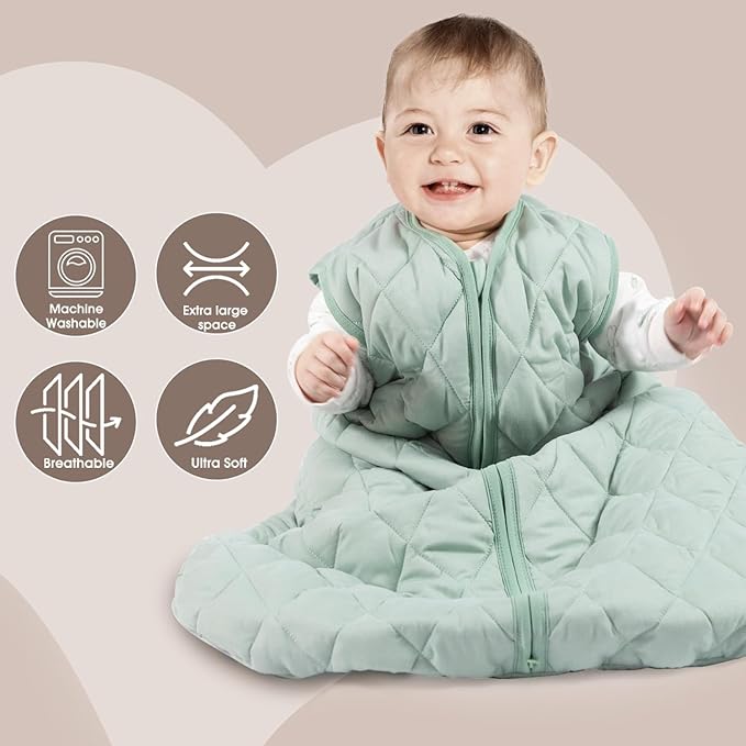 BSTOPPT Baby Sleep Sack TOG 2.5 Winter Baby Wearable Blanket, Infant Sleeping Sack 2-Way Zipper Warm Quilted Sleepsack (Green, Small)