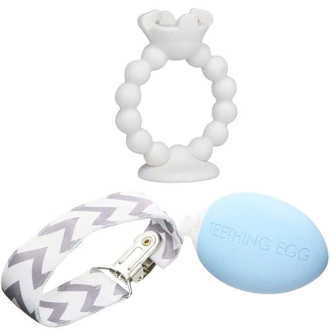 The Teething Egg and Grippie Ring - Baby Development Toys, Teether for 3, 4, 6, 12 Up to 18 Months Old Boy or Girl, Sensory Toys, A Baby Registry Must Have, Blue