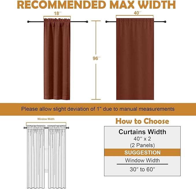 Aiyufeng Terracotta Blackout Curtains for Bedroom 96 Inches Long 2 Panels, Thermal Insulated, Energy Saving Living Room Window Treatment Curtains Blackout Drapes, W40 x L96 Inch, Terracotta