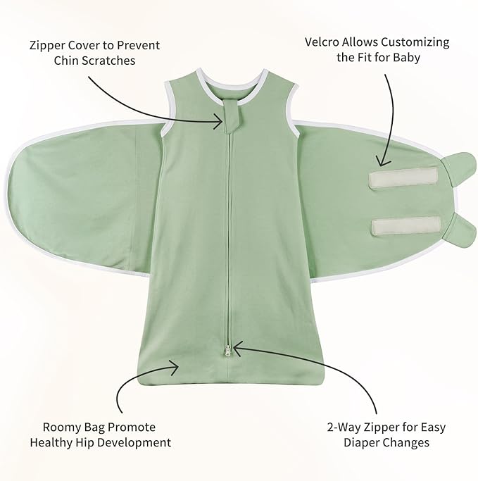 Transition Swaddle Baby Sleep Sack 6-9 Months Arms Up Swaddles Arms in/Out 2-Way Zipper 100% Cotton, 2-Pack 0.8 Tog Baby Transitional Swaddle Sack for Boy Girl (Large 20-27lbs)