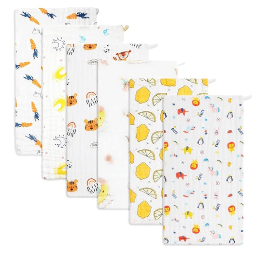 norinori Baby Burp Cloths Muslin Washcloths 6Pack - Muslin Burp Cloths Hanky Large 20''x10'' Extra Soft Absorbent Baby Burp Rags for Newborn 100% Cotton for Boys Girls Gift 6 Layers Machine Washable