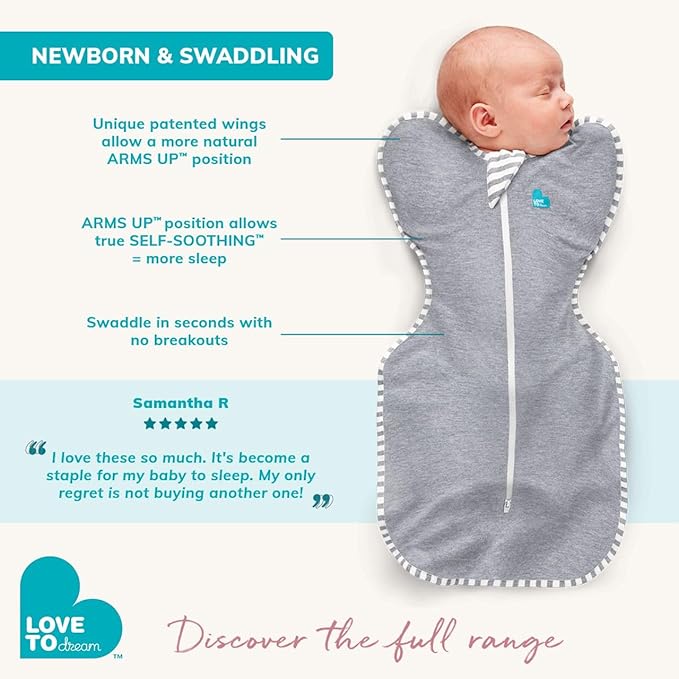 Love to Dream Swaddle UP, Baby Sleep Sack, Self-Soothing Swaddles for Newborns, Get Longer Sleep, Snug Fit Helps Calm Startle Reflex, New Born Essentials for Baby, 1.0 TOG, 13-19 lbs, Stripe Denim