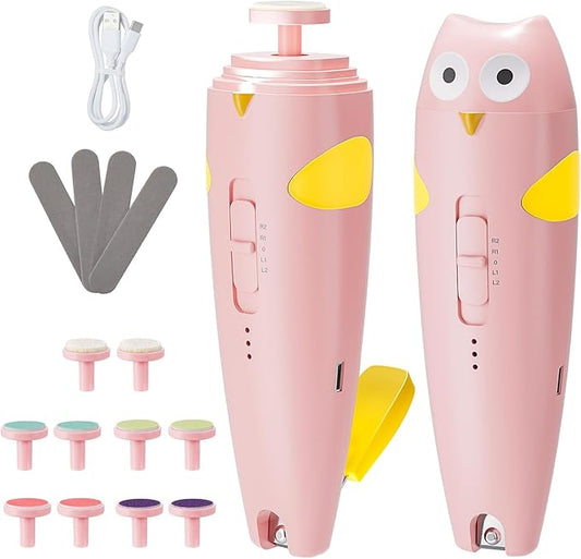 Lictin 15 in 1 Rechargeable Baby Nail File with Auto Light, Cordless Nail Trimmer Electric with 10 Replacement Grinding Heads for Kid, Baby Nail Kit for Newborn, Infant, Toddler