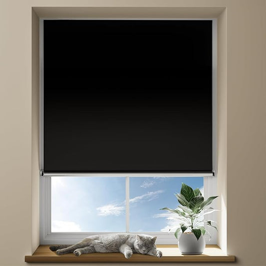 100% Blackout Portable Roller Shades with Magnetic Buckle, No Tools No Drill Cordless Blackout Blinds for Windows, Thermal Insulated Black out Curtains for Bedroom, Travel(31" W x 60" H, Black)