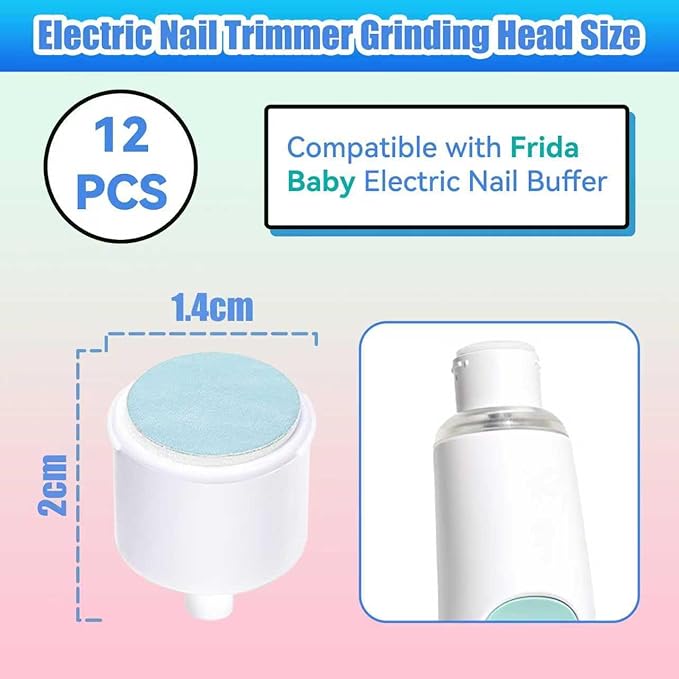 Replacement Pads Compatible with Frida Baby Electric Nail Buffer, 12 Pieces Baby Nail Trimmer Pads Grinding Heads Suits to Newborn and Adults