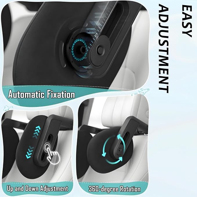 Car Headrest Pillow, 2025 Upgrade 360° Rotating Travel Headrest, 3-Point Linkage Adjustable, Thickened Breathable Memory Foam Headrest, Travel Car Sleeping Pillow for Kids, Adults (Coffee)