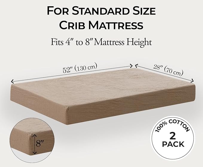 Dreamology Muslin Crib Sheets,Standard Crib Sheets For Boys,Girls,2 Pack,Super Soft,100% Cotton Crib Sheet Neutral for Standard Crib and Toddler Mattress Fitted Sheet,52x28 Crib Sheet | Brown and Ecru