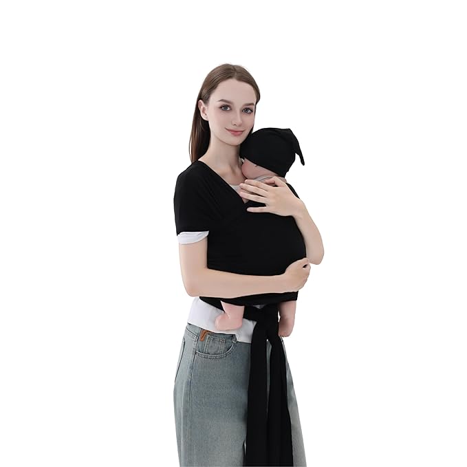 Baby Wrap Carrier for Newborns to Toddlers (8-35 lb), Modal Soft-Stretch Sling, Breathable All-Season, Quick Tie with Center Marker, Machine Washable Black