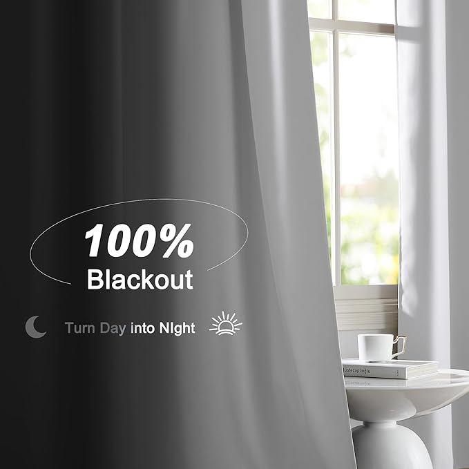 NICETOWN 100% Blackout Window Curtain Panels, Cold and Full Light Blocking Drapes with Black Liner for Nursery, 84 Inches Drop Thermal Insulated Draperies (Pure White, 2 Pieces, 52 inches Wide)