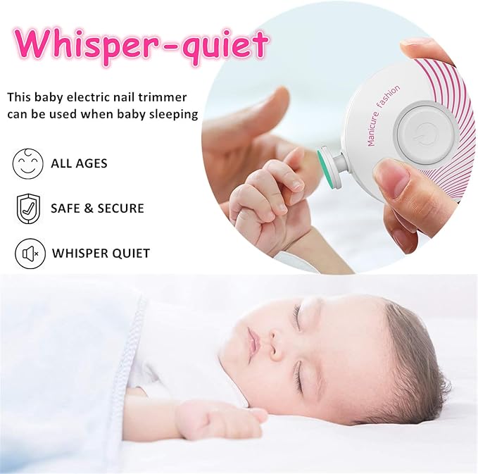 Electric Baby Nail Trimmer, Baby Nail File, Safe Baby Nail Clippers, 6 Grinding Heads Queit Baby Nail Polish Grooming Kit for Newborn Infant Toddler Adult Battery Operated (Not Included)