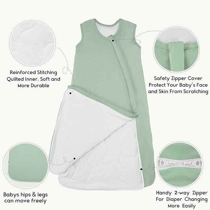 Yoofoss Rayon Made from Bamboo Baby Sleep Sack 0-6 Months 1.0 Tog Baby Wearable Blanket, Super Soft Infant Toddler Sleeping Sack 2-Way Zipper