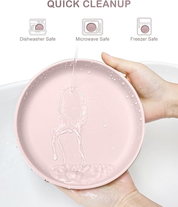 Qyeejong Toddler Plates with Suction 2 Pcs, BPA Free Silicone Suction Plates for Baby Toddler Kids, Baby Dinner Dishes Stick & Stay, Microwave & Dishwasher Safe