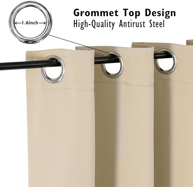 ChrisDowa Blackout Curtains 84 inches Long for Bedroom - Grommet Thermal Insulated Room Darkening Curtains for Living Room (1 Panel, Biscotti Beige, 52 x 84 Inch)