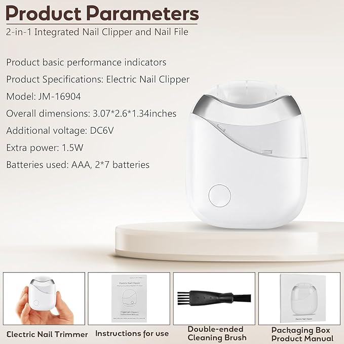 Electric Nail Clipper, 2-in-1 Automatic Nail Trimmer and File, Battery Operated, Fingernail Cutter File Safe for Children Babies