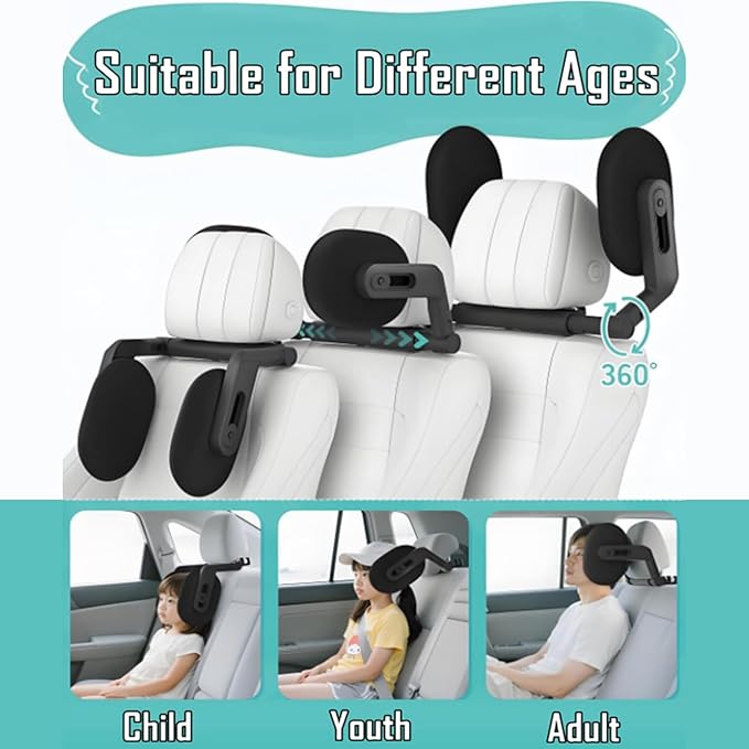 Car Headrest Pillow, 2025 Upgrade 360° Rotating Travel Headrest, 3-Point Linkage Adjustable, Thickened Breathable Memory Foam Headrest, Travel Car Sleeping Pillow for Kids, Adults (Coffee)