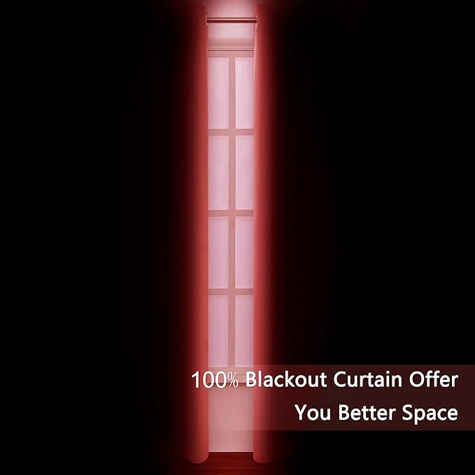 LEMOMO Bright Red Thermal 100% Blackout Curtains/52 x 95 Inch/Set of 2 Panels Room Darkening Curtains for Bedroom and Living Room