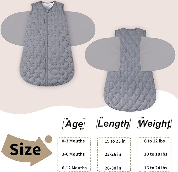 BSTOPPT Newborn Sleep Sack Baby Swaddle,3-Way Adjustable Wearable Blanket,Swaddling Sleeping Bag,TOG 2.5 (Gray, 0-3 Months)