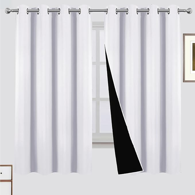 LEMOMO Blackout Curtains 52 x 63 Inch Off White Curtains 2 Panels Darkening Thermal Insulated Bedroom Curtains
