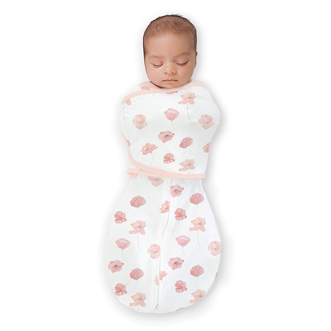 SwaddleDesigns Organic 6-Way Omni Swaddle Sack Arms Up Swaddle for Newborn, More Options to Calm Startle Reflex, Improves Sleep, 12-18 lbs, Watercolor Peach Blush Poppies