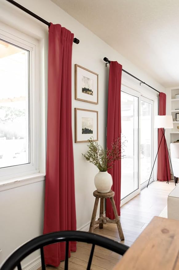 100% Blackout Shield Linen Blackout Curtains for Bedroom 102 Inches Long, Back Tab/Rod Pocket Living Room Drapes, Thermal Insulated Blackout Curtains 2 Panels Set, 50" W x 102" L, Red