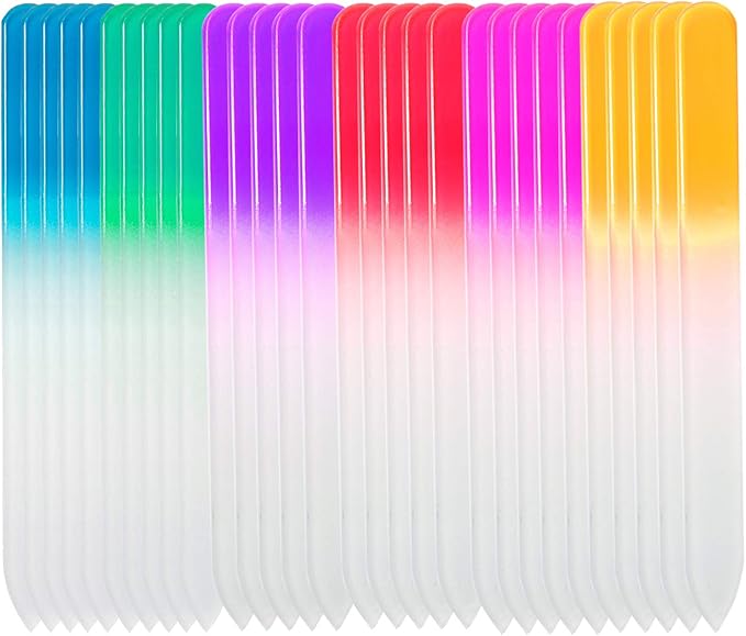 SIUSIO 30 Pack Professional Czech Crystal Glass Nail Files Buffer Manicure Tools Kit Set Gradient Rainbow Color for Nail polishing - The Best Emory Boards for Fingernail & Toenail Care (SIX Color)