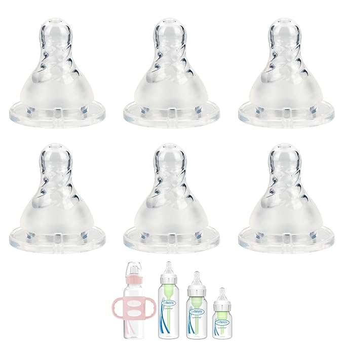 Silicone Nipple for Dr. Brown’s Natural Flow Level 2 Narrow Baby Bottle, Medium Flow, 3m+, 6 Count