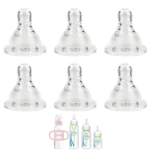 Silicone Nipple for Dr. Brown’s Natural Flow Level 2 Narrow Baby Bottle, Medium Flow, 3m+, 6 Count