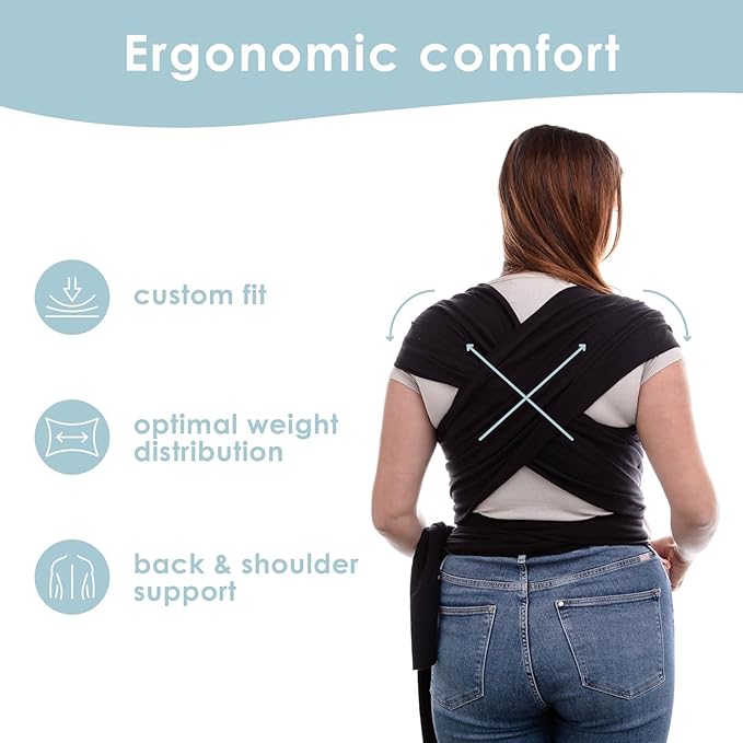Sleepy Wrap Stretchy Ergonomic Baby Carrier Sling for Newborns to Toddlers - Hands-Free Lightweight Baby Wrap 7-35 lbs (Black)