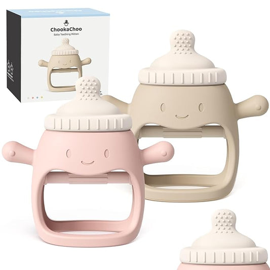 Chookachoo 2 Pack Baby Teething Toys, Teething Mitten for Infants 3+ Months, Hand Teether, Food Grade Silicone Baby Chew Toys for Sucking Needs, BPA Free Anti-Dropping Wrist Teether (Patent Pending)