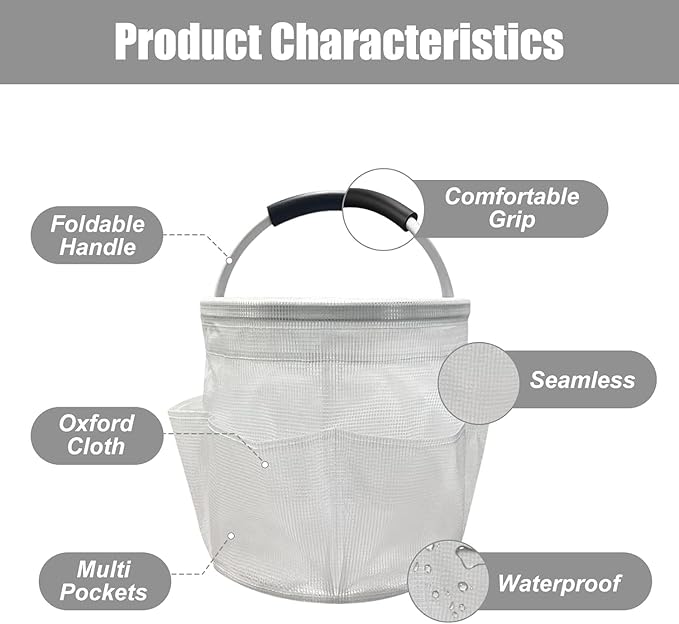 Portable Storage Caddy, 17L Collapsible Oxford Cloth Basket with Aluminum Handle, Waterproof Multi-Pocket Organizer, Multi-Purpose Foldable Container with EVA Foam Grip