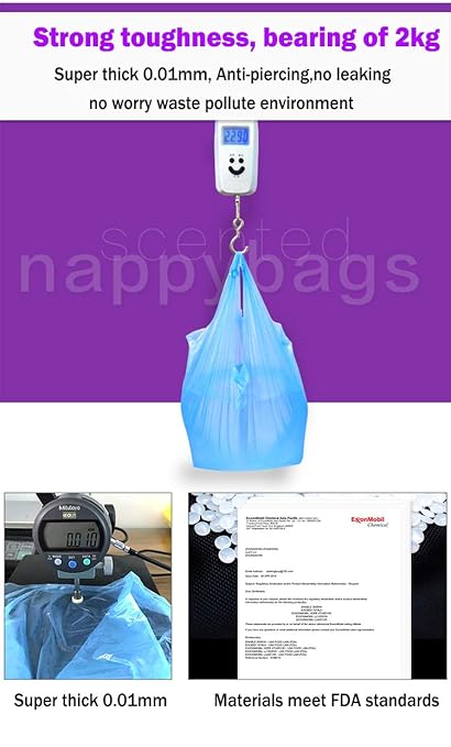 Dergik Disposable Diaper Bag for Baby, Diaper Sacks Cover the Incontinence Odor Really, Fresh Light Baby Powder Faint Scent, 540 Counts 180 Bags, Blue
