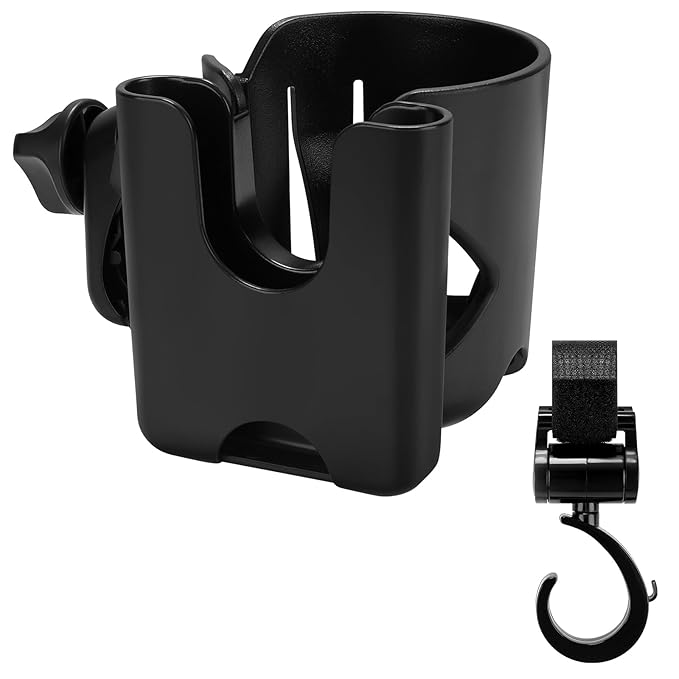 Accmor Universal Cup Holder with Hook, Stroller Cup Holder with Phone Holder, 360° Rotatable Large Caliber Designed Bottle Holder for Stroller, Bike, Wheelchair, Walker, Scooter