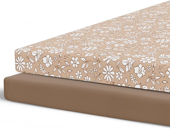 Pobibaby – 2 Pack Pack N Play Sheets and Mini Crib Sheets Fitted, Premium Ultra-Soft Jersey Knit Baby Sheets – Stylish Floral Pattern, Safe and Snug for Standard Playards and Mini Cribs (Meadow)