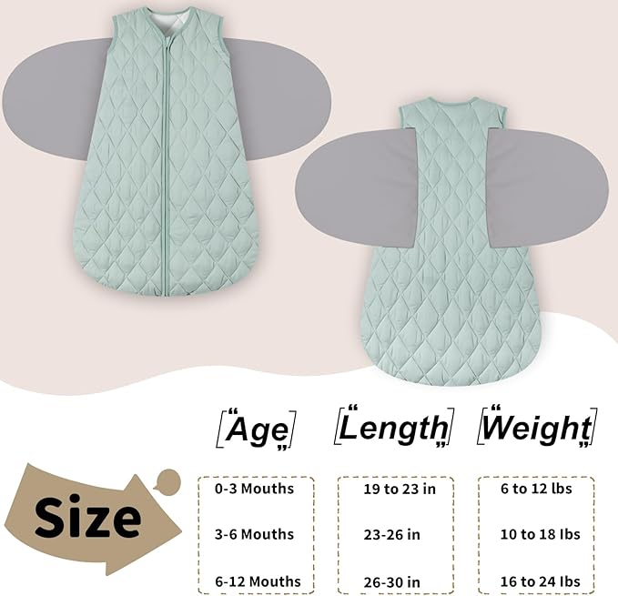 BSTOPPT Newborn Sleep Sack Baby Swaddle,3-Way Adjustable Wearable Blanket,Swaddling Sleeping Bag,TOG 2.5 (Green, 0-3 Months)