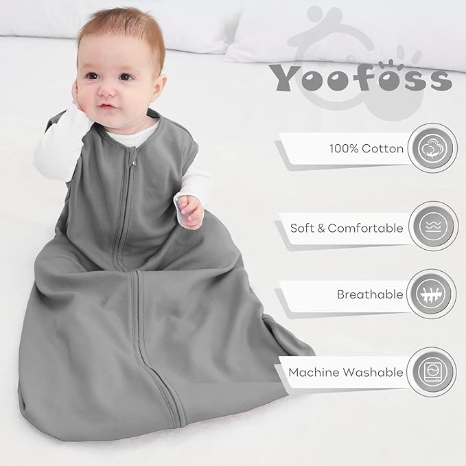 Yoofoss Baby Sleep Sack 6-12 Months Baby Wearable Blanket 100% Organic Cotton 2-Way Zipper Toddler Sleeping Sack, 3 Pack Soft Lightweight Sleep Sacks for Babies