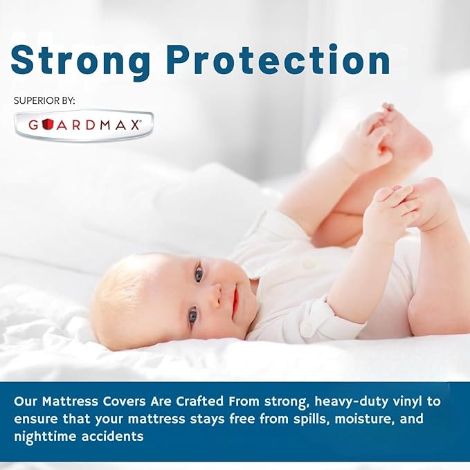 Guardmax Heavy Gauge Vinyl Full Size Mattress Protector - Waterproof & Dust Proof Mattress Cover with Stretchable Pockets - Soft, Comfortable, & Noiseless Waterproof Fitted Sheet.(54 x 75 x 12)