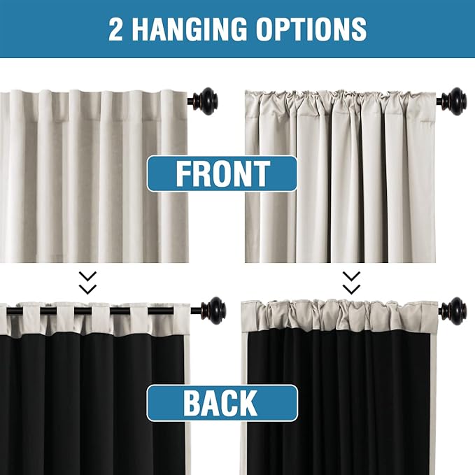 H.VERSAILTEX 100% Blackout Curtains for Bedroom with Black Liner Full Room Darkening Curtains 96 Inch Long Thermal Insulated Back Tab/Rod Pocket Window Drapes for Living Room, 2 Panels, Pumice Stone