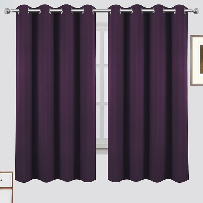 LEMOMO 100% Blackout Curtains 52 x 63 Inch Purple Curtains 2 Panels Darkening Thermal Insulated Bedroom Curtains