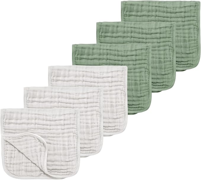 TDHD Muslin Solid Burp Cloths 100% Cotton Large 18''x10'' Extra Soft and Absorbent Multifunctional 6 Pack Baby Burping Cloth for Unisex Boys Girls (White+Green)