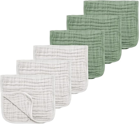TDHD Muslin Solid Burp Cloths 100% Cotton Large 18''x10'' Extra Soft and Absorbent Multifunctional 6 Pack Baby Burping Cloth for Unisex Boys Girls (White+Green)