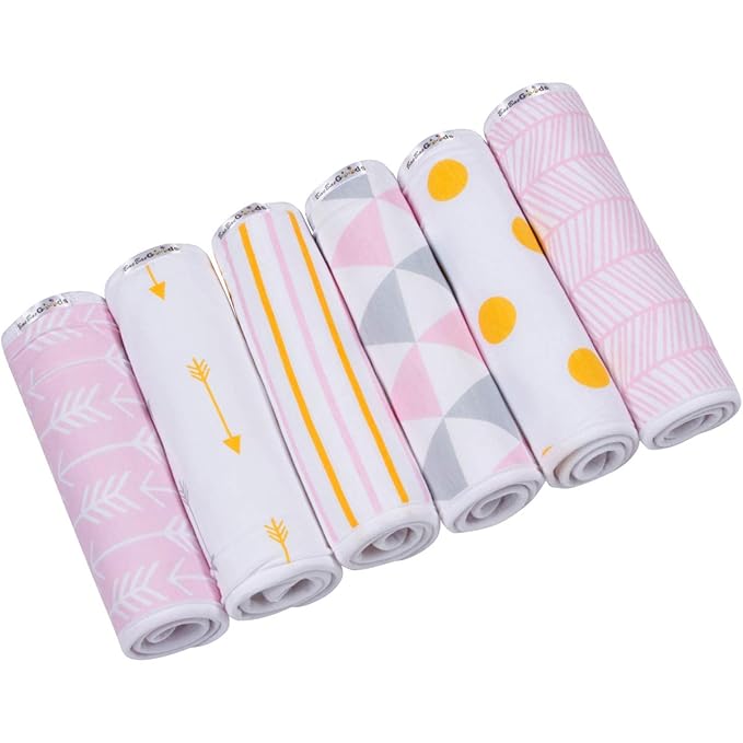 BaeBae Goods Burp Cloths for Baby Girl - Ultra Absorbent Burping Rags - Anti Shrink Unisex Burpy Clothes - Super Soft Jersey Cotton, Large 21"x10" - Thick for Newborn Cloth Diapers - 6 Pack