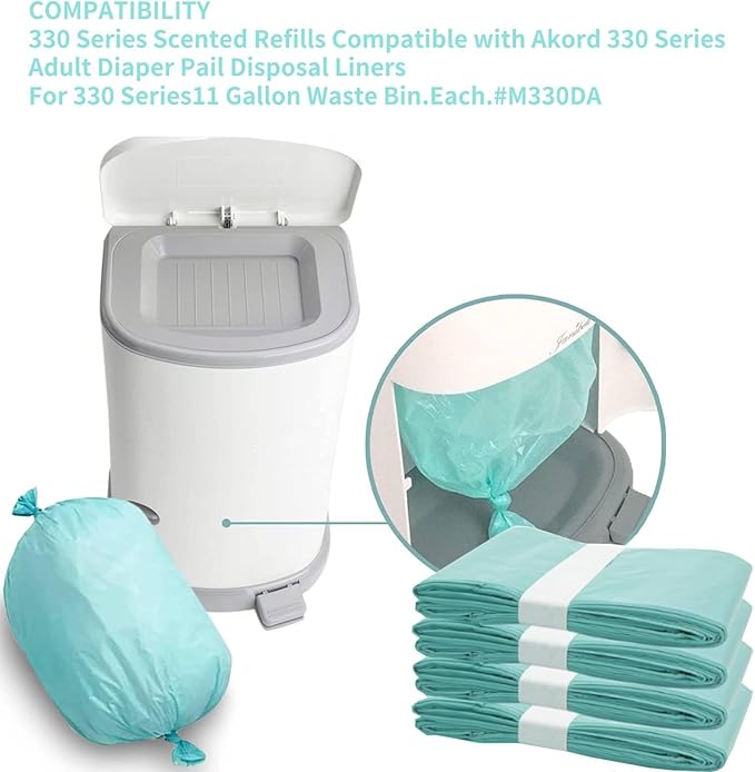 Diaper Pail Liner Refills Bags Compatible with Janibell Akord 330 Series Adult Diaper System, Diaper Disposal Liner Refills，Lightly Scented - 4pack (Green)