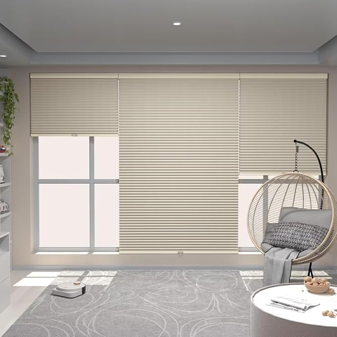 MYshade Cordless Blackout Window Blinds & Shades Pull Down Room Darkening Window Shades Light Blocking Honeycomb Cellular Shade for Indoor Windows Easy to Install 35.5 inch Wide, H72 Beige Blinds