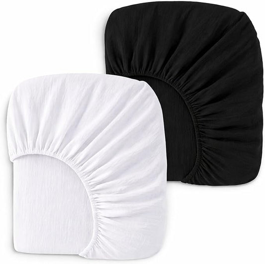 PET REJOIR 2 Pack Muslin Crib Sheets for Boys & Girl- Neutral Breathable Cotton Crib Mattress Sheets Fitted for Standard 28"x 52"- Nursery Décor No Slip Bed Sheets- Black & White