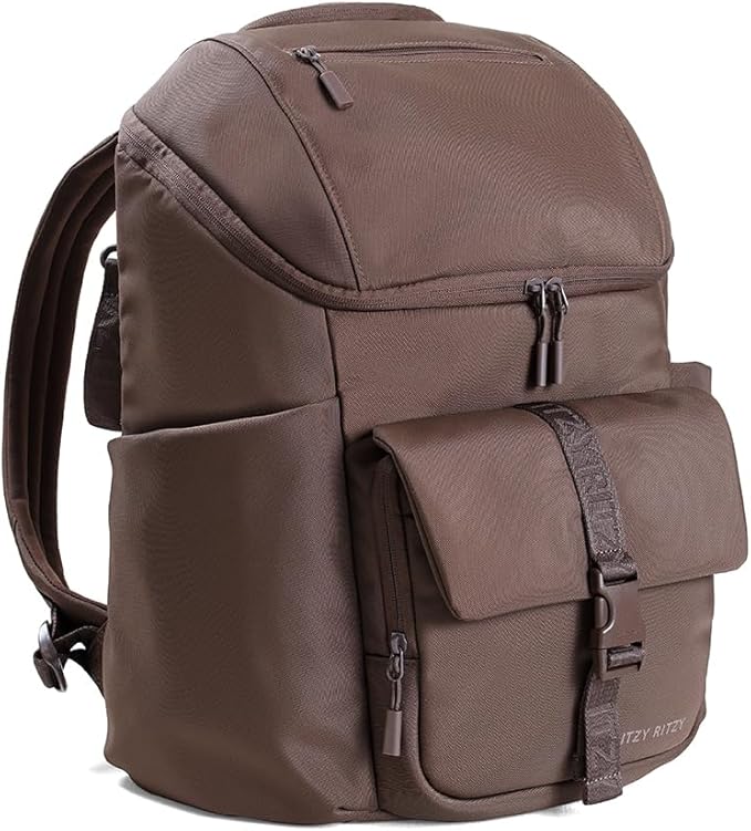 Itzy Ritzy Belong Bucket Backpack – Lightweight Diaper Bag Backpack Featuring 16 Pockets, Bucket Top Opening, Stroller Straps & Changing Pad; Organized and Stylish Everyday Family Backpack (Mocha)