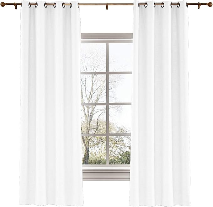 ChadMade 50W x 84L Inch Snow White Faux Linen Curtain Drapes with Blackout Thermal Lining, Room Darkening Antique Bronze Grommet Curtain for Sliding Glass Door Patio Door Living Room (1 Panel)