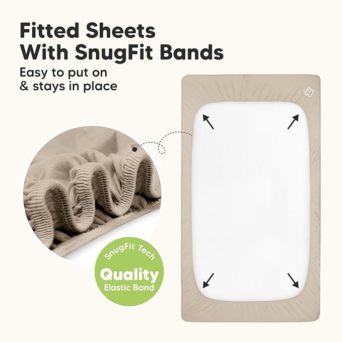 2-Pack Waterproof Baby Crib Sheets for Boys, Girls - 52x28 Viscose Derived from Bamboo Toddler Bed Sheet Neutral, Fitted Crib Mattress Protector Cover for Baby Bedding, Soft & Gentle (Ecru)