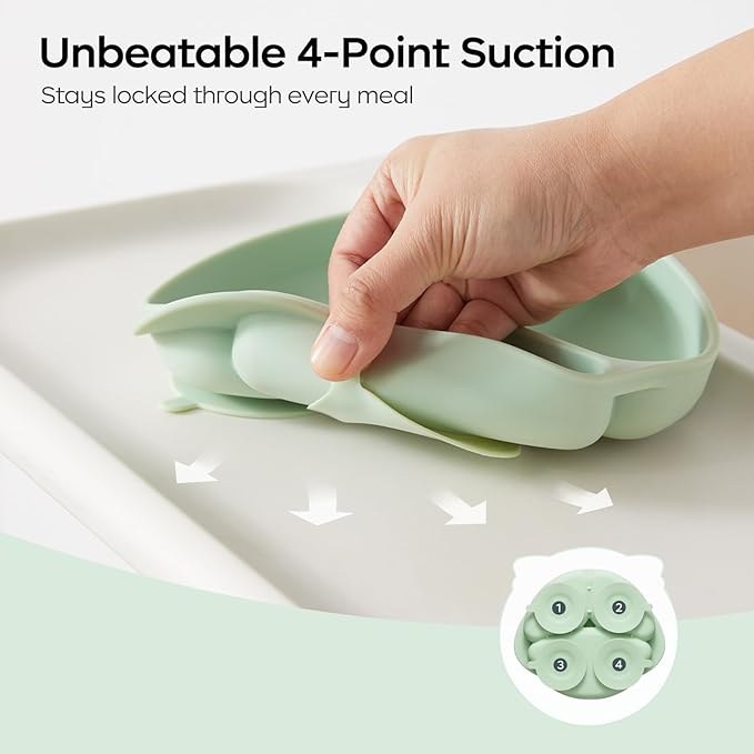 bc babycare Silicone Toddler Plates with Lids, Baby Plates with Suction Base, Microwave & Dishwasher Safe, BPA-Free Divided Plates for Kids 3 Pack Pink & Green & Blue