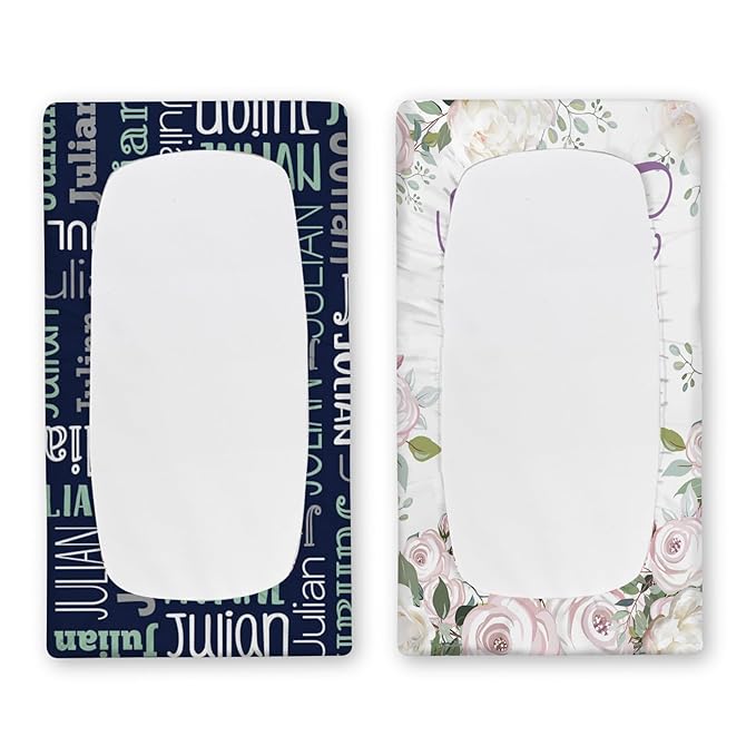 Custom Changing Pad Cover Set - Jersey Knit Ultra Soft Unisex Waterproof Diaper Changing Table Covers with Personalized Name for Baby Boys Girls - Comfy Cozy 2 Pcs Set Style01