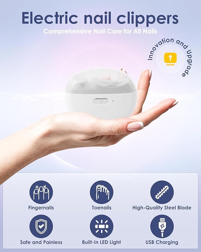 Electric Nail Clipper Upgraded 3 in 1 Automatic - with Polishing, Dust Storage & LED Light, Nail File Toenail Trimmer, Gifts for Women Men Mom Her Him Kids Adults Senior Baby Teacher Students